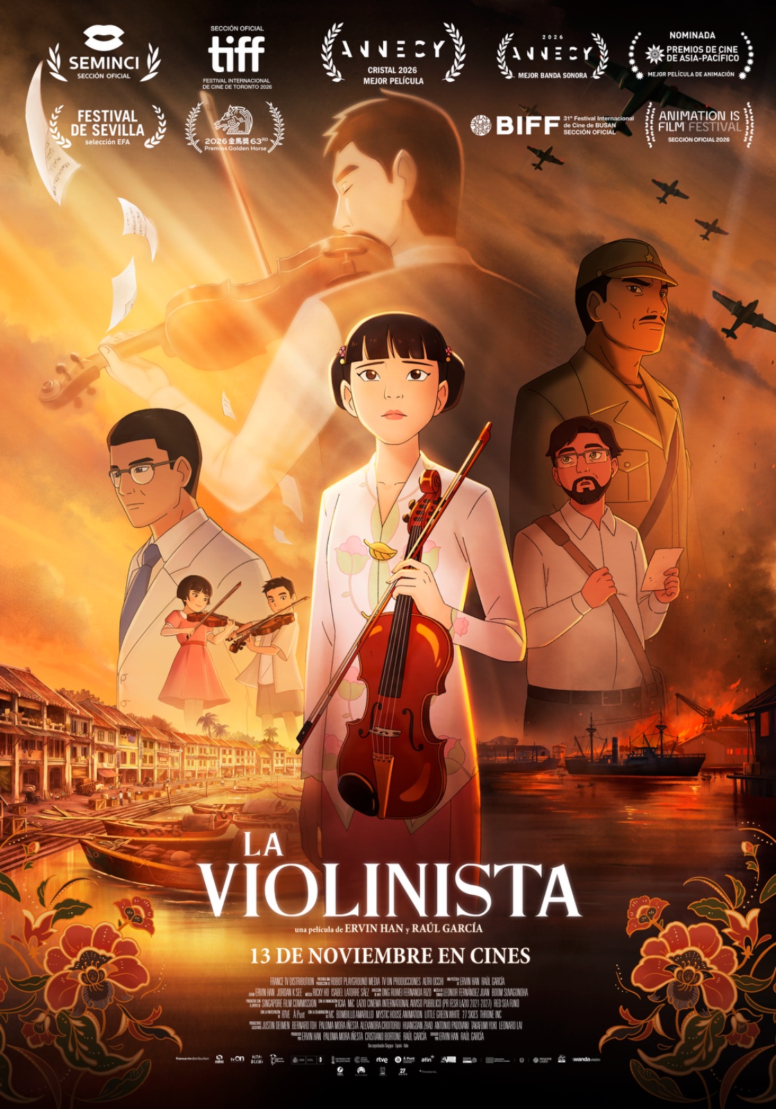 Imagen promocional de animación con una joven violinista en un escenario, con su violín en las manos, bajo una luz cálida.